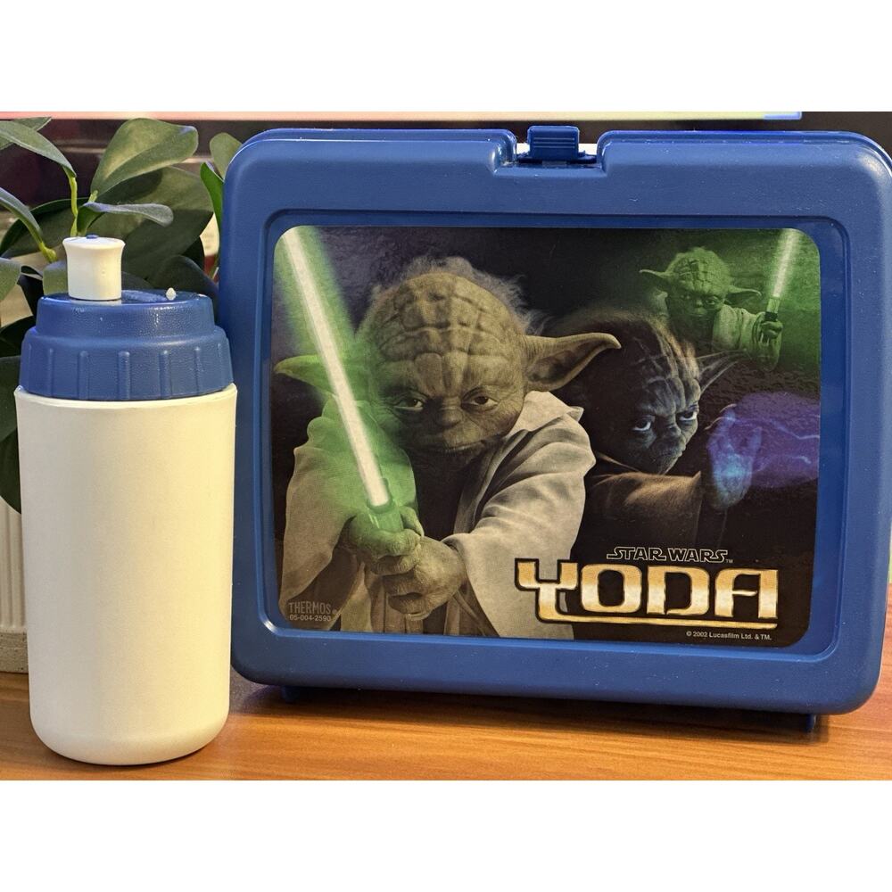 Star‎ Wars Yoda Blue Thermos Brand Lunchbox With Matching Bottle 2002 Lucasfilm